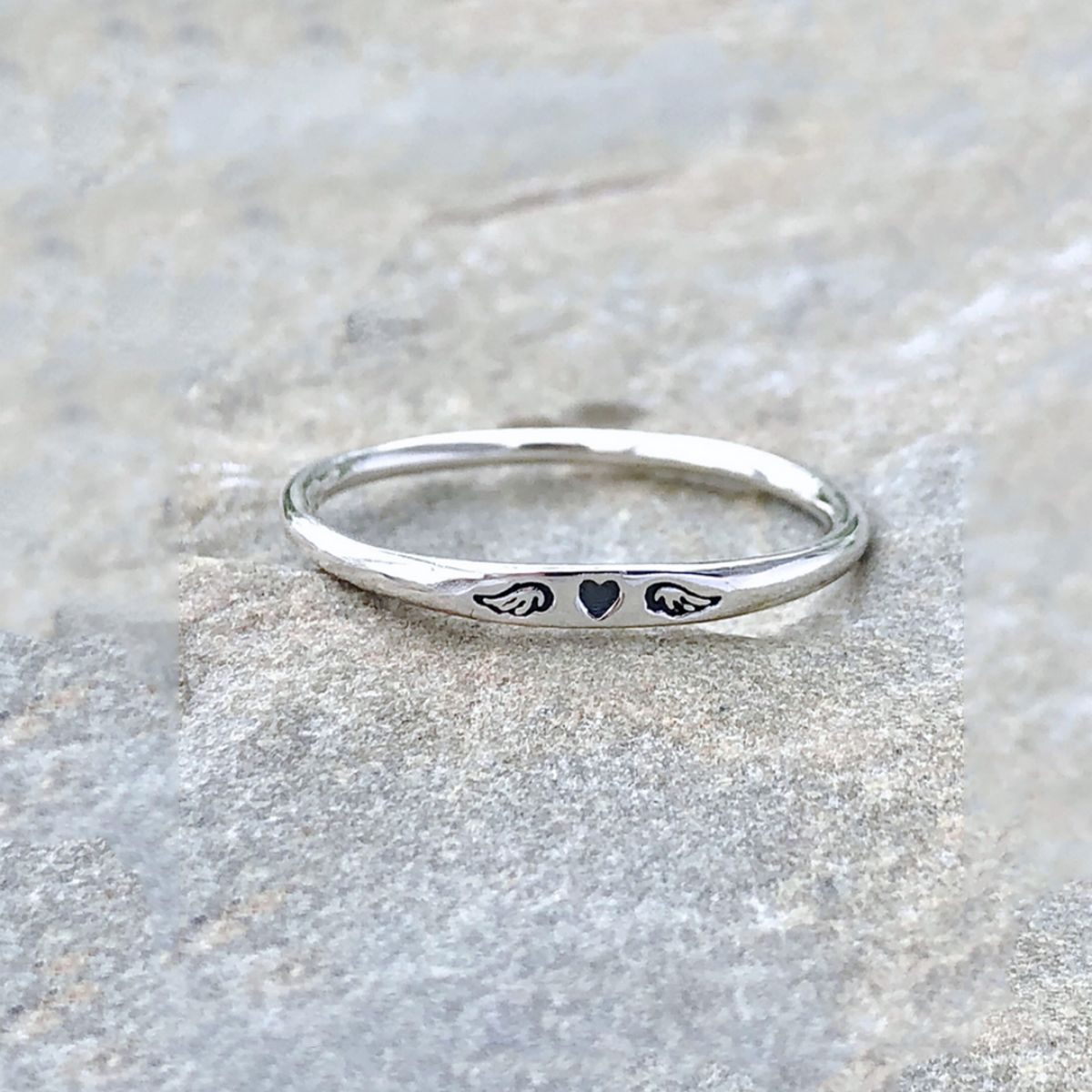 Hug From Heaven - Tiny Heart With Wings Ring, Memorial Gift