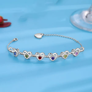 Linked Heart Bracelet with Birthstones Personalized Family Bracelet - Gift For Mom,Grandma