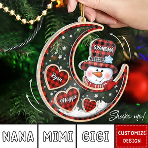 2024 New Release Grandma Snowman On Moon Personalized Shaker Ornament, Christmas Gift For Grandma & Grandchildren