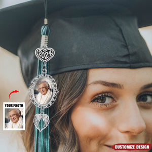 Personalized Graduation Tassel Photo Charm with Angel Wings - Memorial Graduation Gift