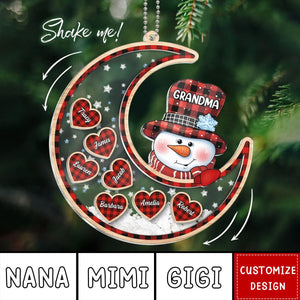 2024 New Release Grandma Snowman On Moon Personalized Shaker Ornament, Christmas Gift For Grandma & Grandchildren