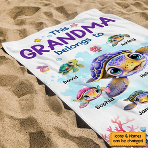 This Grandma Belongs To Turtle - Personalized Beach Towel, Gift for Grandmas Moms Aunties