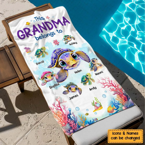 This Grandma Belongs To Turtle - Personalized Beach Towel, Gift for Grandmas Moms Aunties