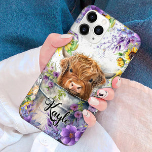 Flower Baby Highland Cow In Bucket, Love Cow Cattle Farm Personalized Phone Case