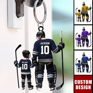 Personalized Ice Hockey Players Keychain, Gift For Father and Child