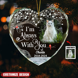 Custom Photo Always And Forever In Our Hearts Memorial - Personalized Heart Shaped Glass Ornament - 2024 New Release