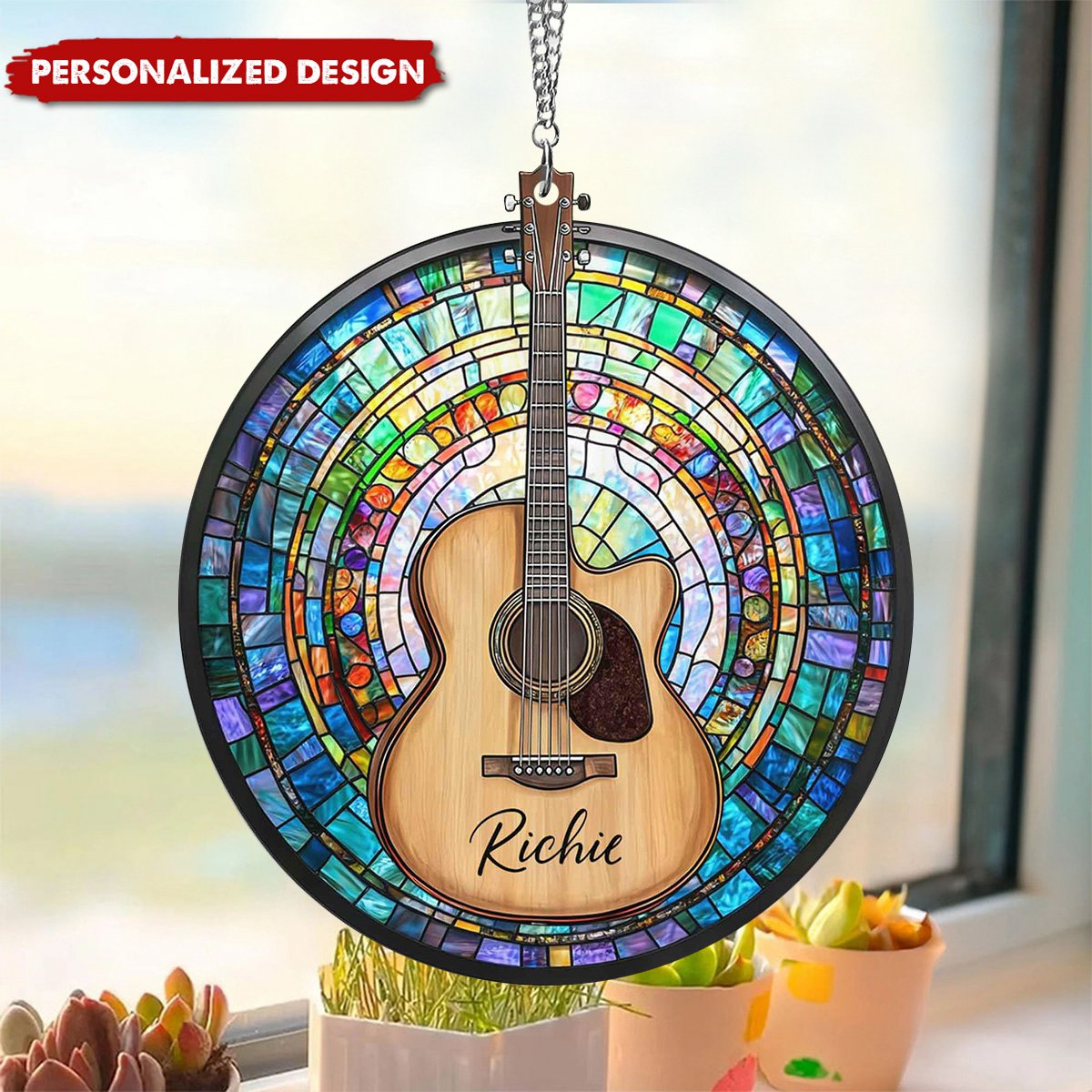 Personalized Guitar Suncatcher Hanging-Music Lover Gift