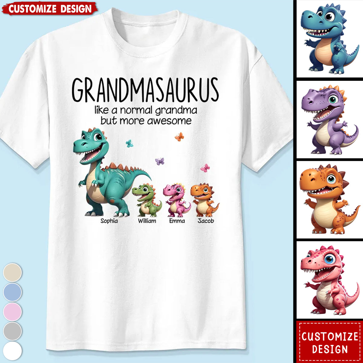 Grandmasaurus And Kids Dinosaurs Personalized Shirt - Gift For Mom,Grandma