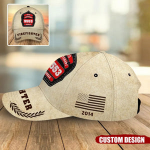 Personalized Retired Firefighter ID & Department US And CA Flag 3D Cap