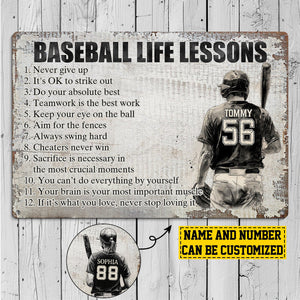 Baseball Life Lessons-Personalized Motivational Baseball Metal Sign-Gift For Baseball Lovers