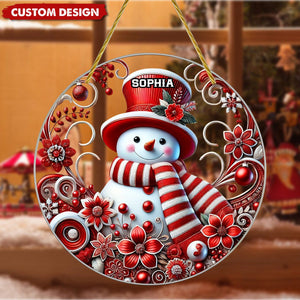 Snowman with Red Hat Personalized Window Hanging Ornament Suncatcher