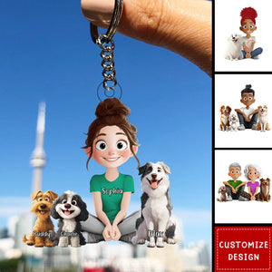 Personalized Cute Cartoon Couple And Dogs Acrylic Keychain-Gift For Dog Lovers, Couple