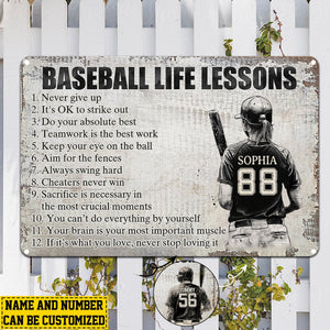 Baseball Life Lessons-Personalized Motivational Baseball Metal Sign-Gift For Baseball Lovers