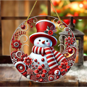 Snowman with Red Hat Personalized Window Hanging Ornament Suncatcher