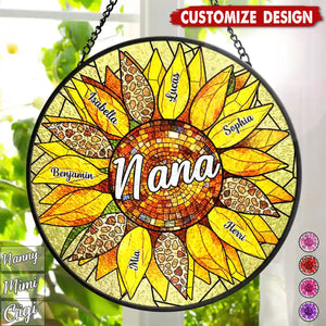 Nana Auntie Mom Family Sunflower - Personalized Stained Glass Window Hanging Suncatcher