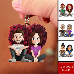 Couple With Rose Heart - Personalized Acrylic Keychain-Gift For Couple