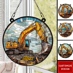 Excavator At Work Personalized Suncatcher Ornament