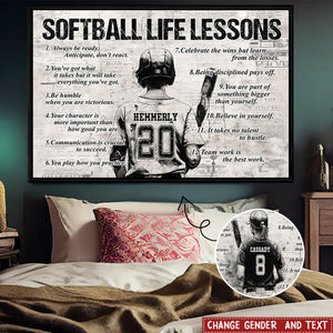 Personalized Softball Life Lessons Poster- Gift For Softball Lovers