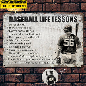 Baseball Life Lessons-Personalized Motivational Baseball Metal Sign-Gift For Baseball Lovers