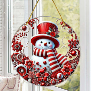 Snowman with Red Hat Personalized Window Hanging Ornament Suncatcher