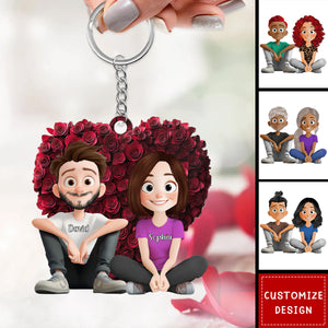 Couple With Rose Heart - Personalized Acrylic Keychain-Gift For Couple