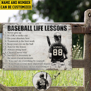 Baseball Life Lessons-Personalized Motivational Baseball Metal Sign-Gift For Baseball Lovers