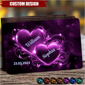 Double Heart Personalized Couple Wallet Card, Anniversary Gift for Couple