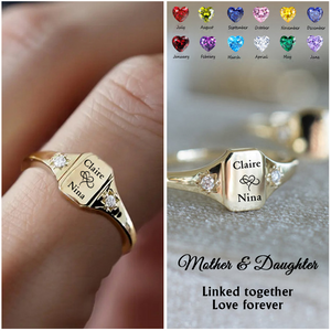 Custom Name Personalized Rings With 2 Birthstones, Gift for Mother & Daughter