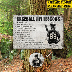 Baseball Life Lessons-Personalized Motivational Baseball Metal Sign-Gift For Baseball Lovers