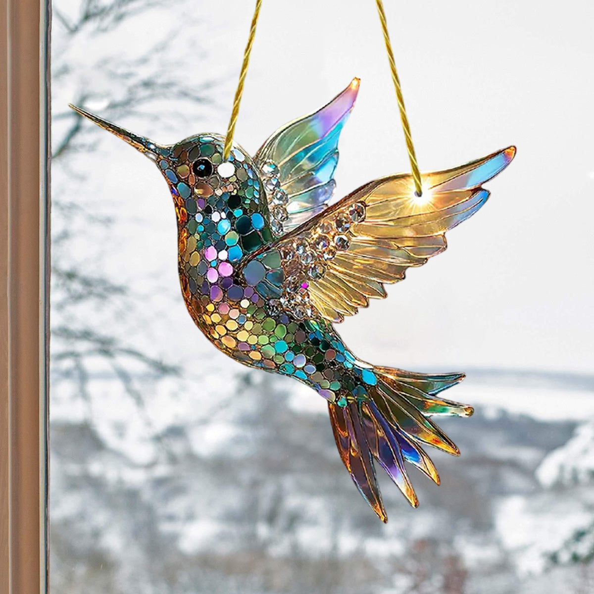 Hummingbird Suncatcher Colorful Window Hanging - Gift For Bird Lovers