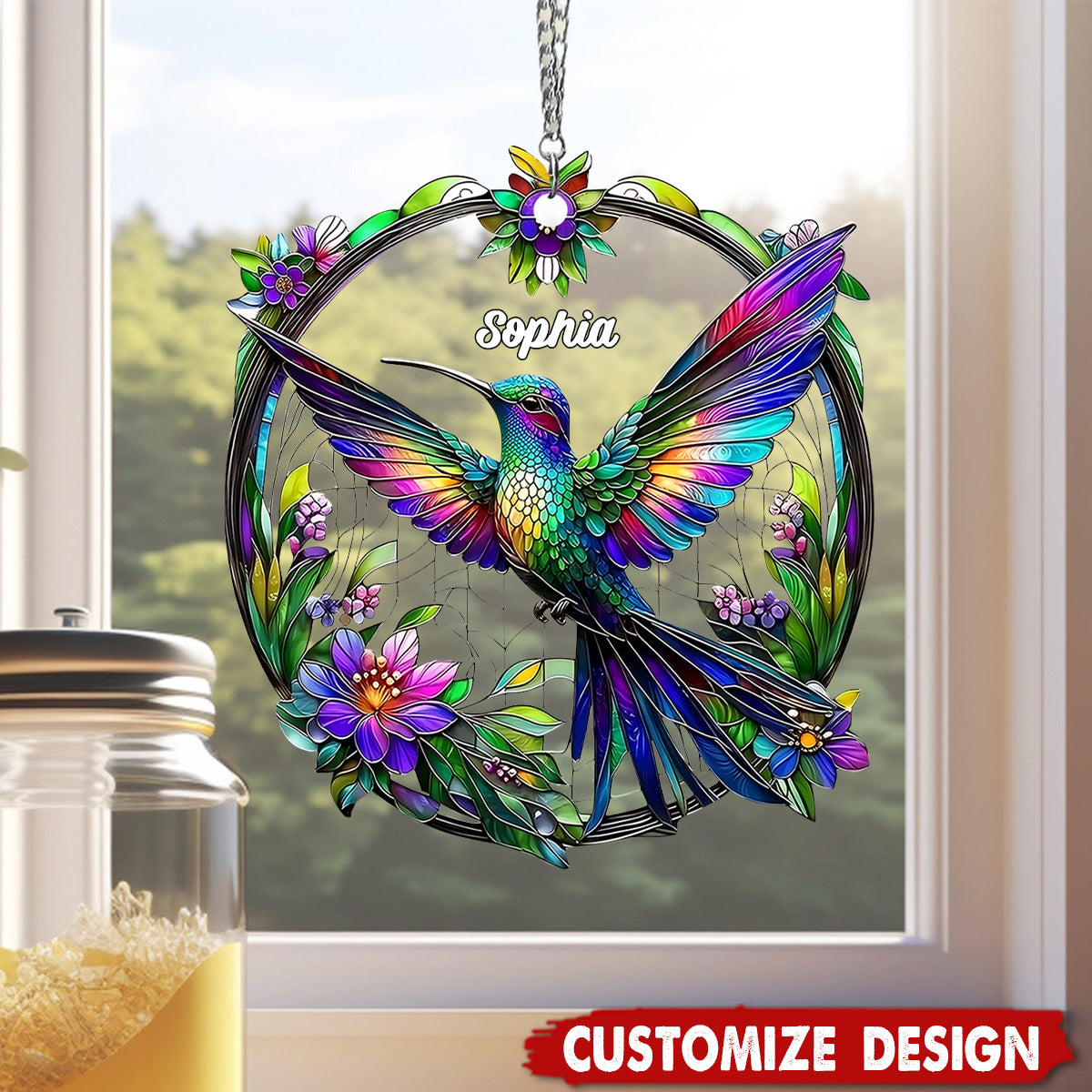 Personalized Beautiful Hummingbird Suncatcher Ornament , Gift For Bird Lovers