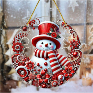 Snowman with Red Hat Personalized Window Hanging Ornament Suncatcher