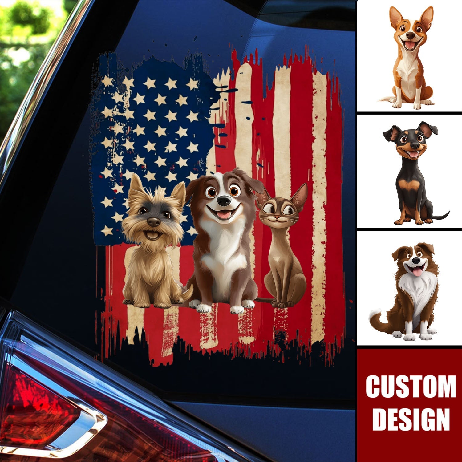 Personalized Cute Cartoon Dog/Cat Flag Printed Decal - Gift for Pet Lovers, Family