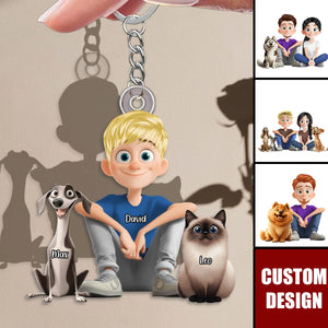 Personalized Cute Cartoon Couple And Dogs Acrylic Keychain-Gift For Dog Lovers, Couple