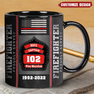 Personalized US And CA Firefighter Custom Name & ID Firefighter Proudly Served Black Mug