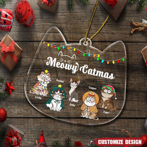 Meowy Catmas Funny Cartoon Cats - Christmas Gift For Cat Lovers - Personalized Acrylic Ornament - 2024 New Release