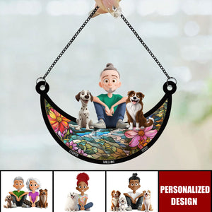 Girl And Her Dogs-Personalized Window Hanging Suncatcher Ornament