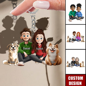 New Version Couple And Dog Cartoon Style Personalized Couple Keychain