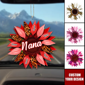 Nana, Mom, Auntie Family Sunflower - Personalized Acrylic Car Ornament - Birthday, Loving Gift For Mother, Grandma, Grandmother