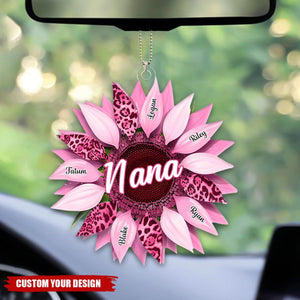 Nana, Mom, Auntie Family Sunflower - Personalized Acrylic Car Ornament - Birthday, Loving Gift For Mother, Grandma, Grandmother