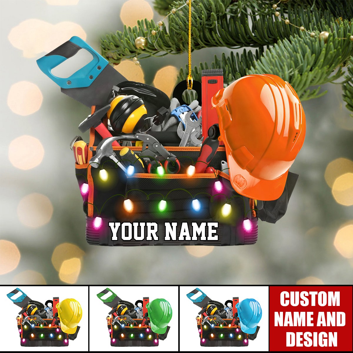 Personalized Construction Tool Box Hard Hat Christmas Ornament Gift For Blue Collar Workers - 2024 New Release