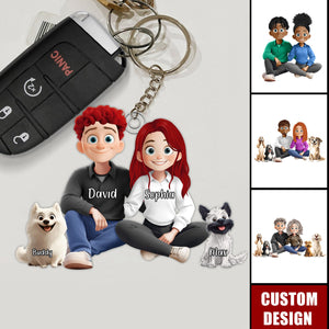 New Version Couple And Dog Cartoon Style Personalized Couple Keychain