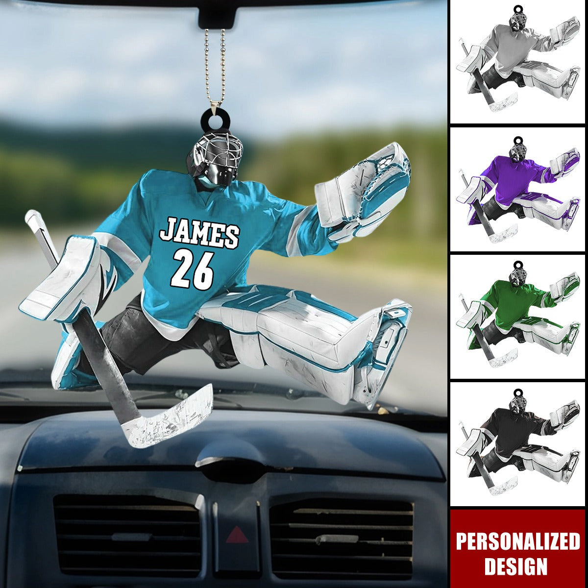 Personalized Hockey Player Acrylic Car Ornament - Gift For Hockey Lovers