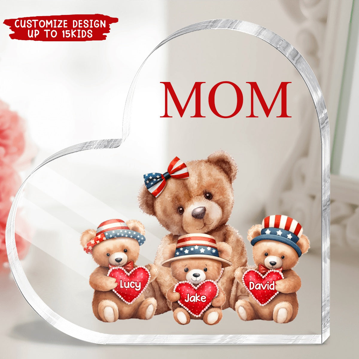 4th of July Grandma Bear With Cute Grandkids Personalized Acrylic Plaque