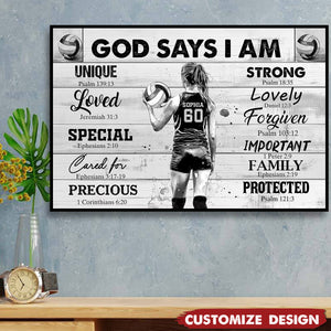 God Says I Am-Personalized Volleyball Girl Poster-Gift For Volleyball Lovers