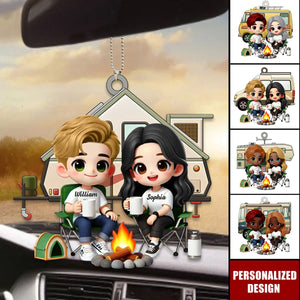 Cute Cartoon Camping Couple-Personalized Car Ornament-Gift for him,for her