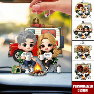 Cute Cartoon Camping Couple-Personalized Car Ornament-Gift for him,for her