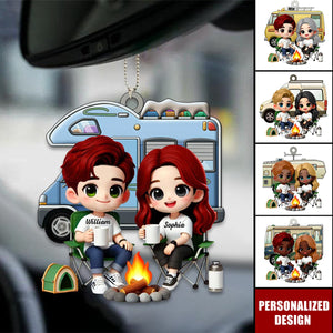 Cute Cartoon Camping Couple-Personalized Car Ornament-Gift for him,for her