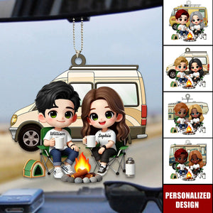 Cute Cartoon Camping Couple-Personalized Car Ornament-Gift for him,for her