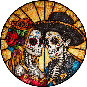 Day of the Dead Sugar Skull Stained Suncatcher Ornament - Gift For Couple